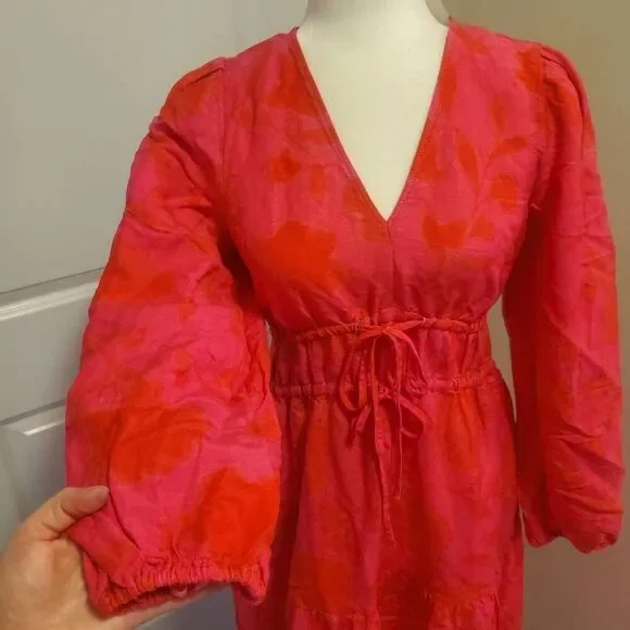 NWT Kate Spade xTarget Pink Rose Floral Midi Boho Linen Blend  Dress. Size XS - Picture 4 of 12